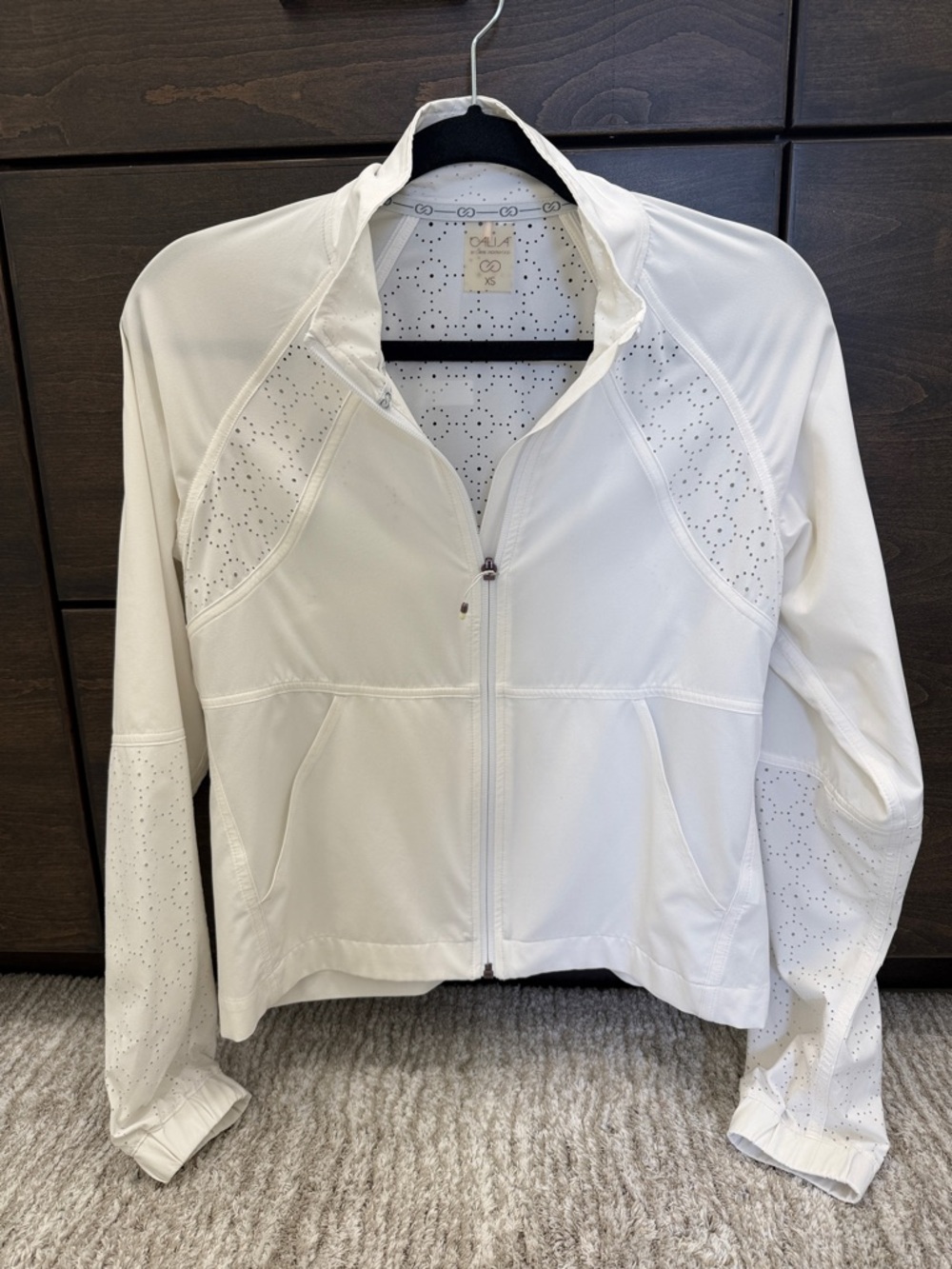 White Women’s Zip-Up Jacket with Perforated Detail